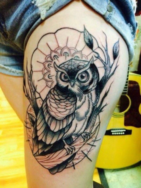 Thigh Owl Tattoo