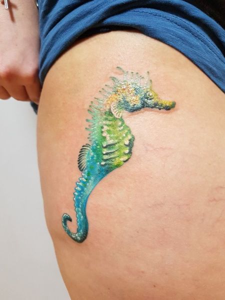 Thigh Seahorse Tattoo