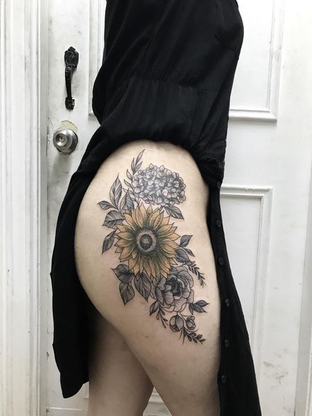 Thigh Sunflower Tattoo