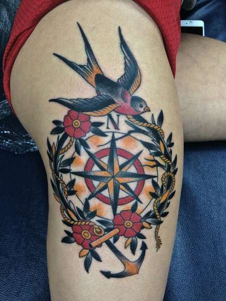 Thigh Swallow Tattoo