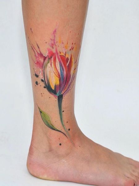 Watercolor Ankle Tattoo