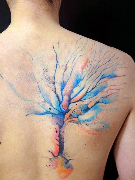 Watercolor Back Tattoo