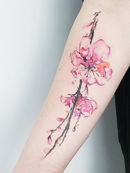 Watercolor Cherry Blossom Tattoo