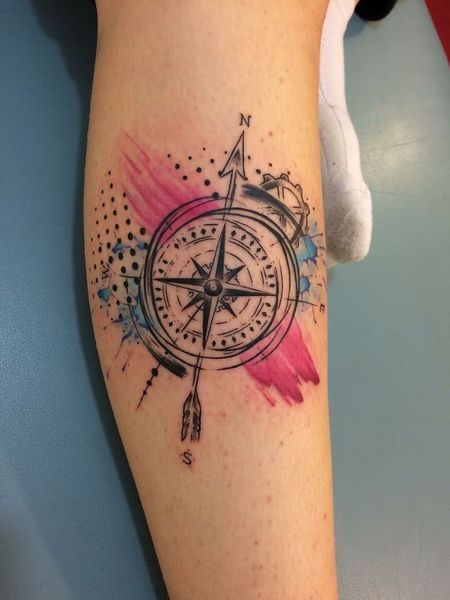 Watercolor Compass Tattoo