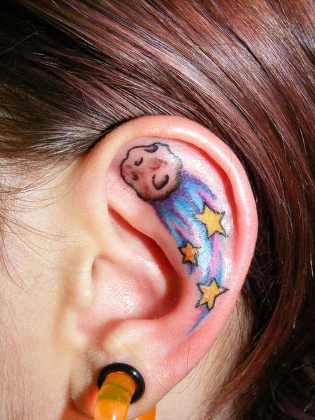 Watercolor Ear Tattoo