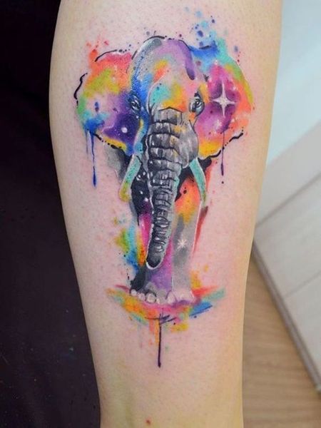Watercolor Elephant Tattoo 1