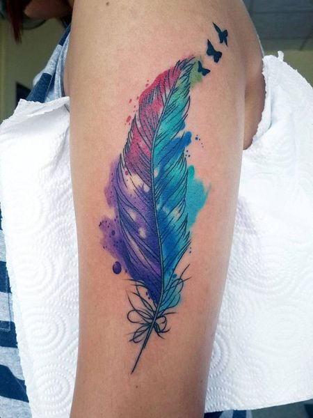 Watercolor Feather Tattoo 1