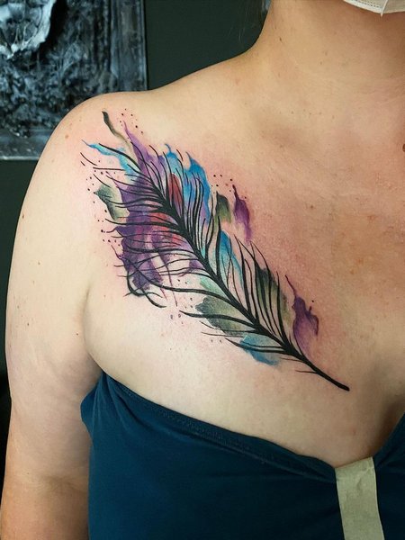 Watercolor Feather Tattoo