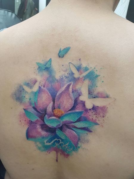 Watercolor Lotus Flower Tattoo