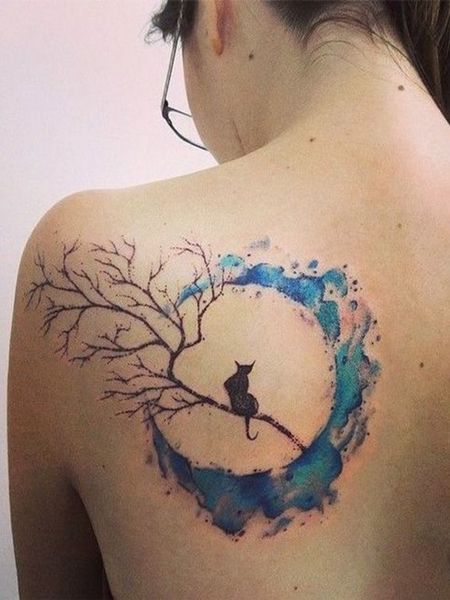 Watercolor Moon Tattoo