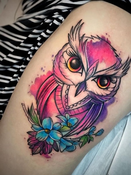 Watercolor Owl Tattoo