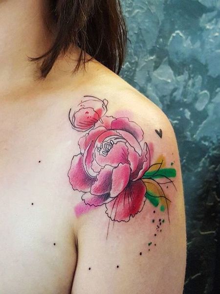 Watercolor Peony Tattoo