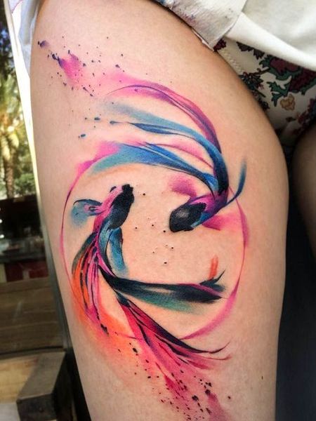 Watercolor Pisces Tattoo 1
