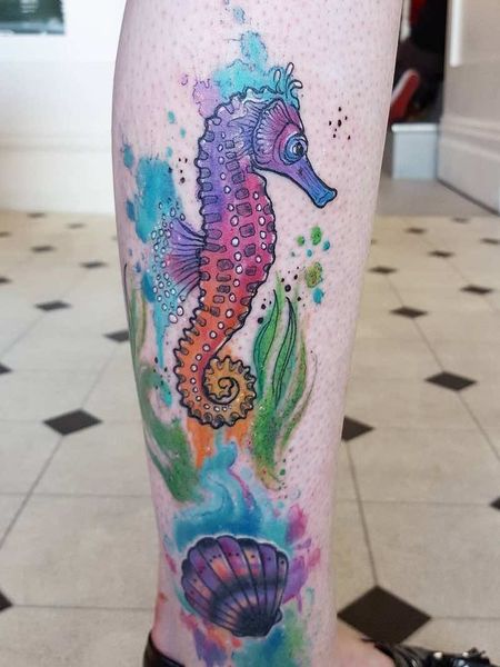 Watercolor Seahorse Tattoo