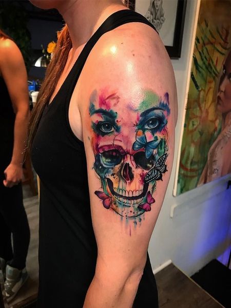 Watercolor Skull Tattoo