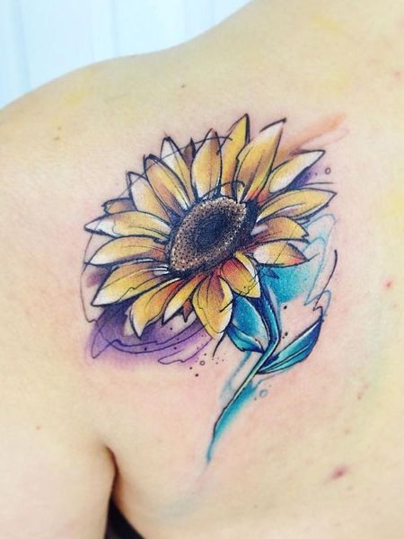 Watercolor Sunflower Tattoo 1