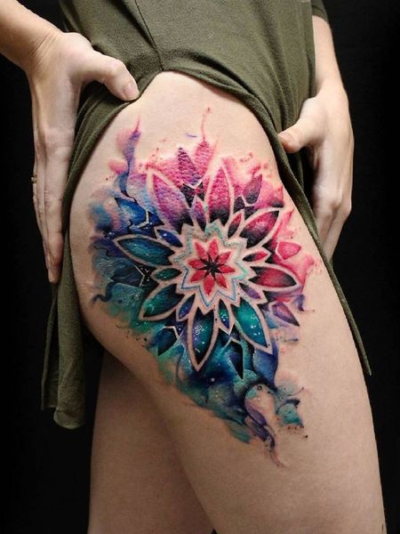 Watercolor Thigh Tattoo