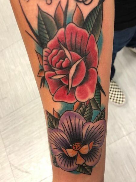 American Traditional Orchid Tattoo