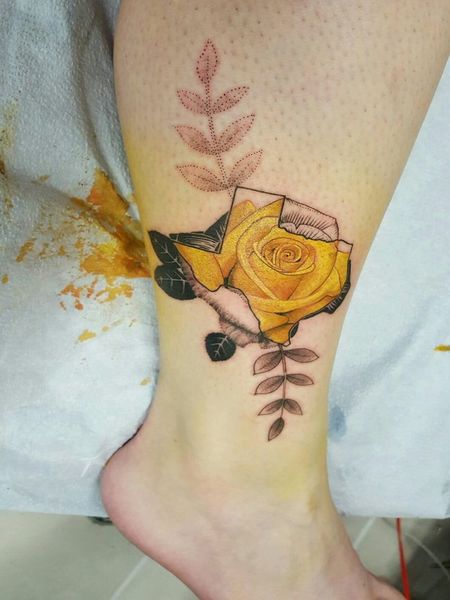 Ankle Yellow Rose Tattoo