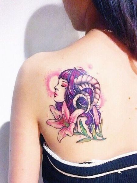 Aries Floral Zodiac Tattoo