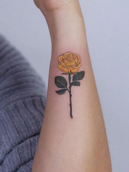 Arm Yellow Rose Tattoo