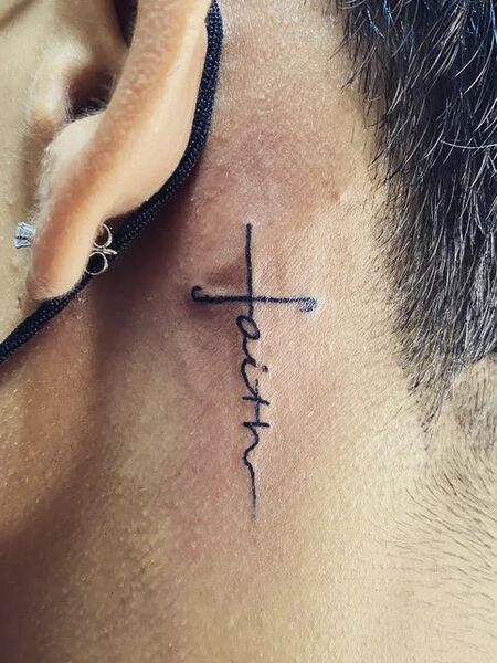 Behind Ear Faith Cross Tattoo