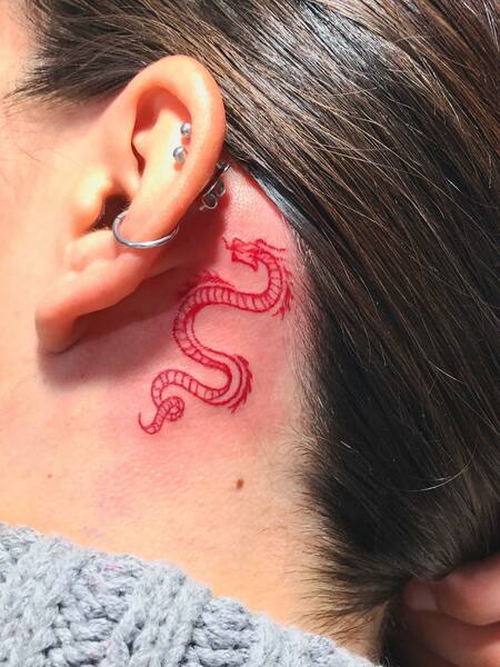 Behind The Ear Red Tattoo