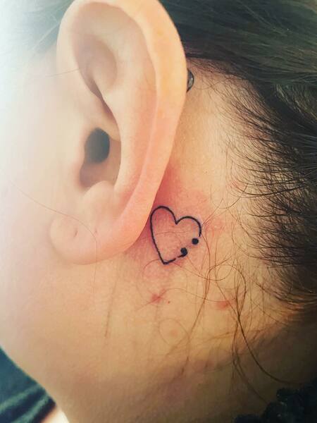 Behind The Ear Semicolon Tattoo