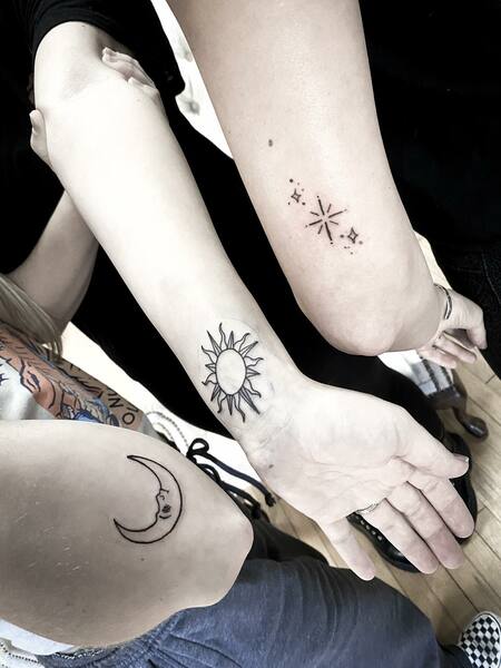 Best Friend Sun Moon And Star Tattoos