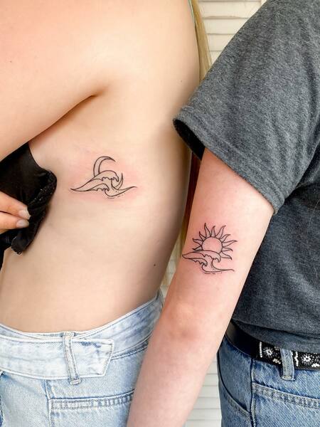Best Friend Sun Moon And Wave Tattoos