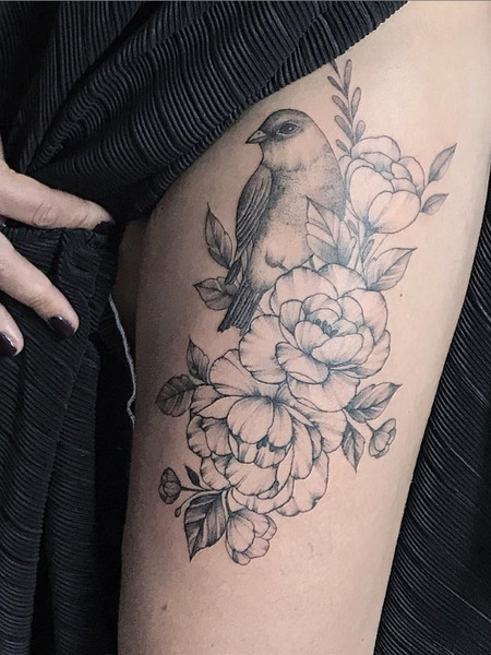 Bird Thigh Tattoo