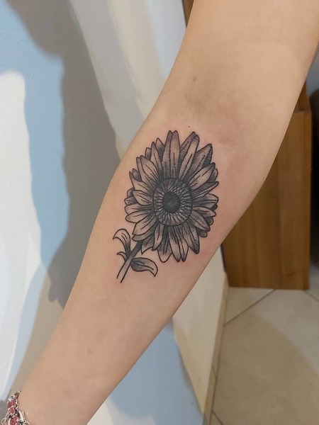 Black and Grey Sunflower Tattoo