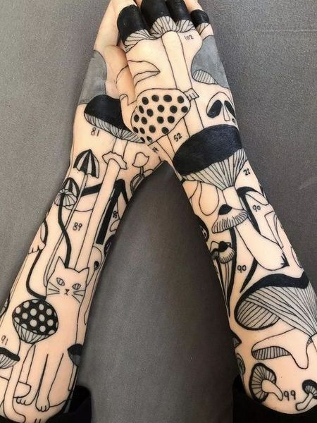 Blackwork Mushroom Tattoo