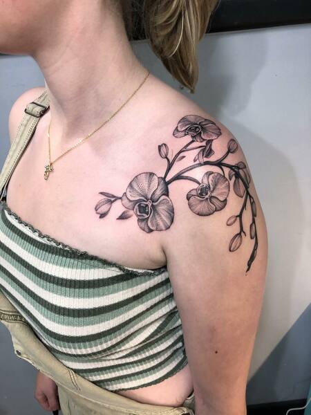 Blackwork Orchid Tattoo