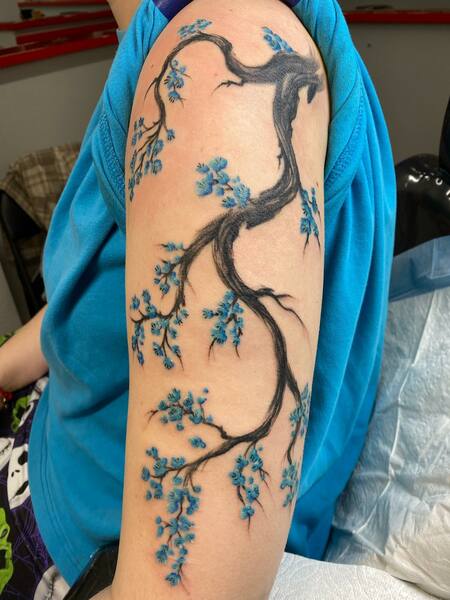 Blue Cherry Blossom Tattoo