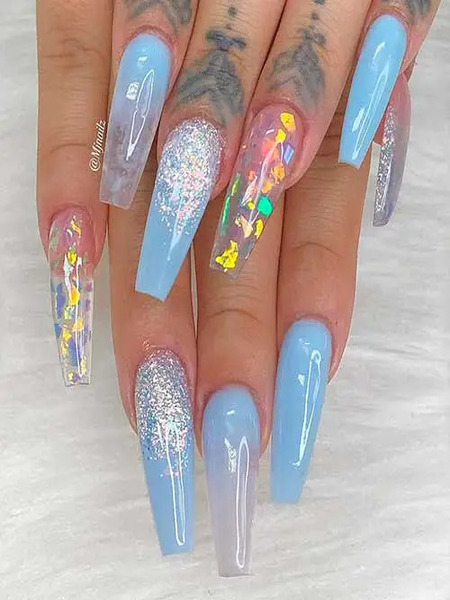 Blue Sky Nails With Glitter