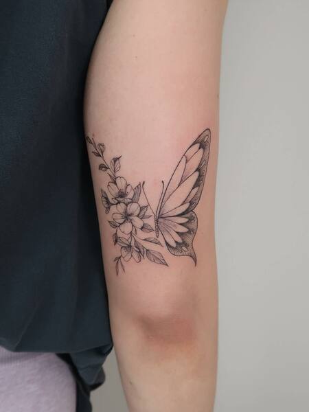 Butterfly And Cherry Blossom Tattoo