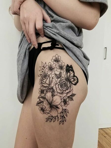 Butterfly Thigh Tattoo