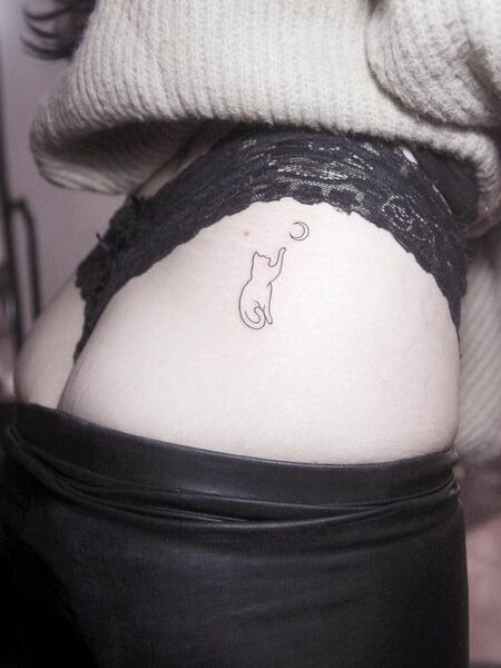 Cat And Moon Tattoo