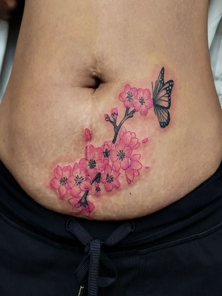 Cherry Blossom Belly Tattoo