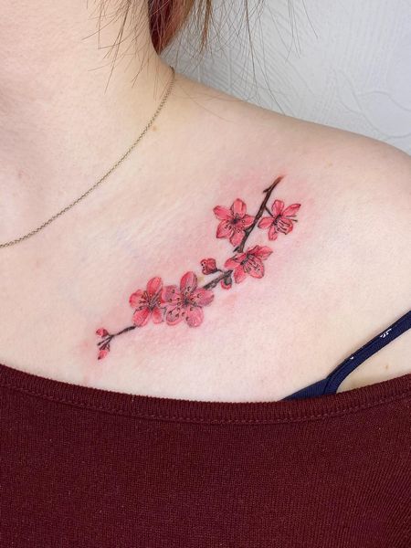 Cherry Blossom Collarbone Tattoo 1