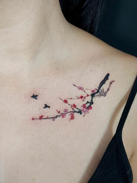 Cherry Blossom Collarbone Tattoo