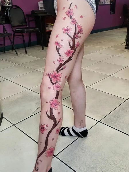 Cherry Blossom Leg Tattoo