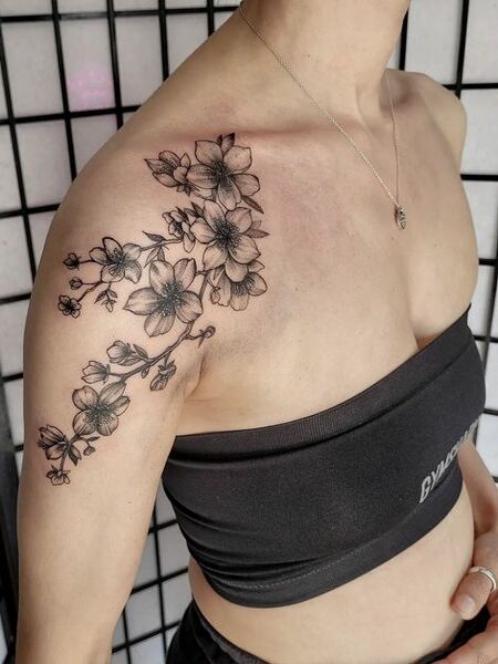 Cherry Blossom Shoulder Tattoo