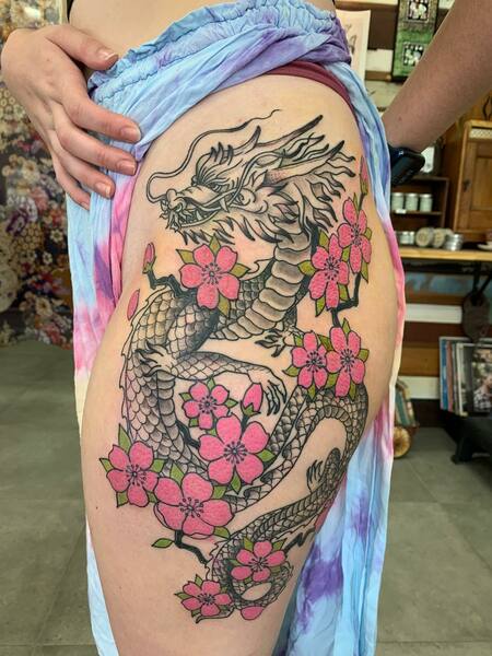 Cherry Blossom Thigh Tattoo