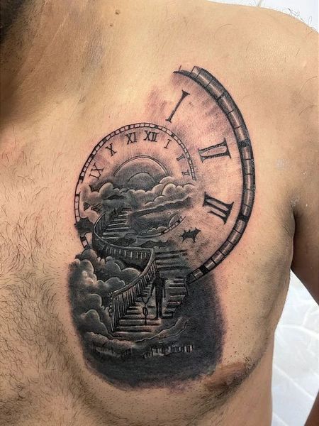 Chest Clock Tattoo