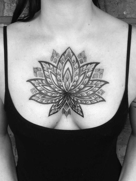 Chest Lotus Flower Tattoo