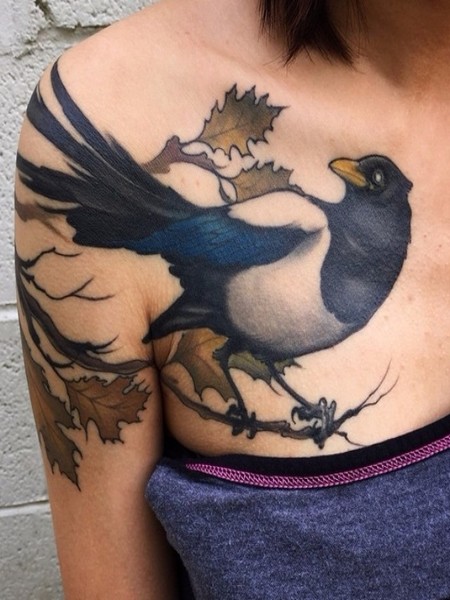 Chest Magpie Tattoo