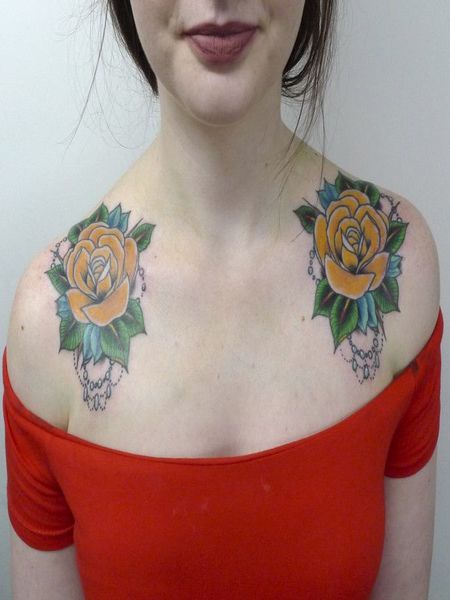 Chest Yellow Rose Tattoo