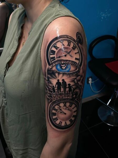 Clock And Family Tattoo